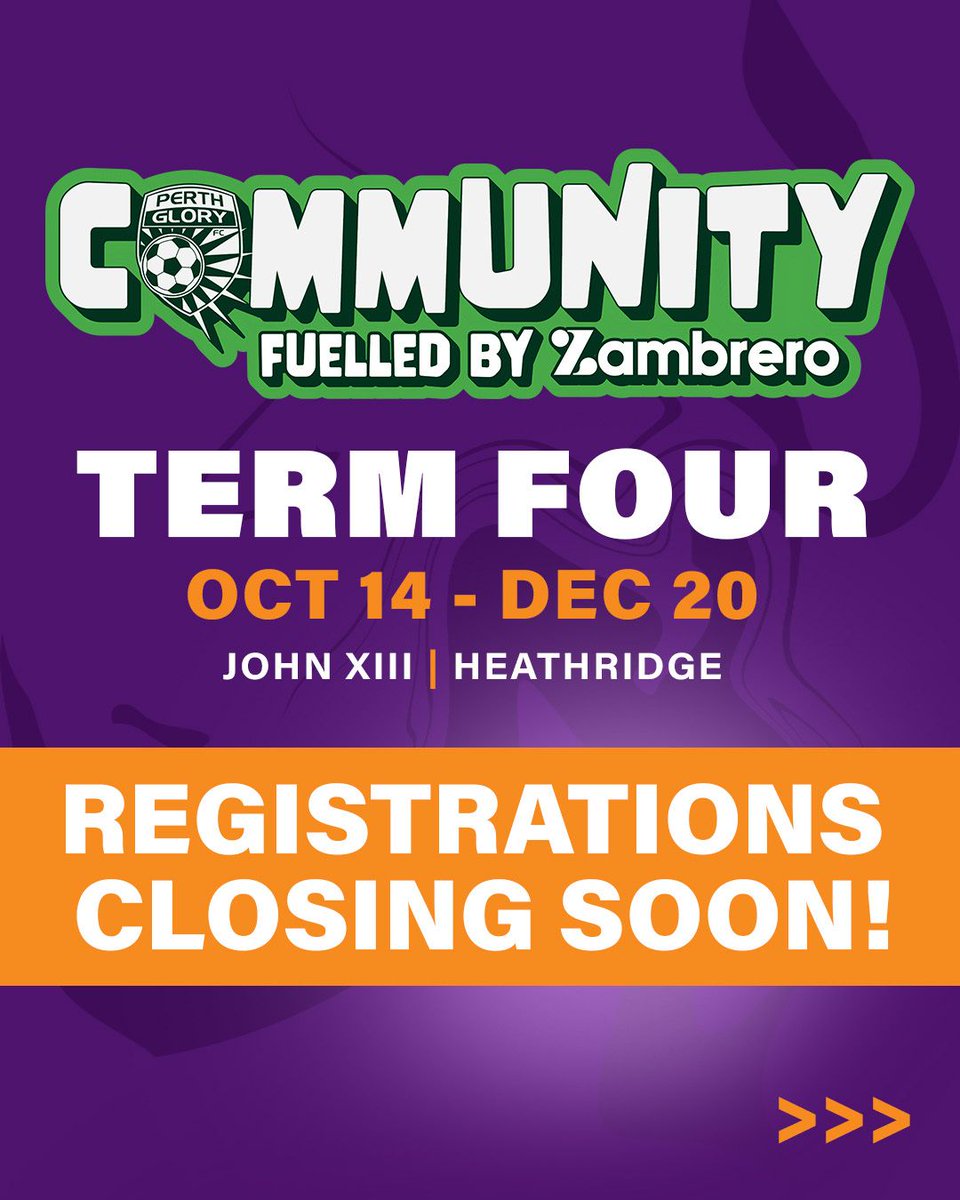 PerthGloryFC's tweet image. ⚽ Term 4 is almost here and our community programs are back! 💜

🏆 Glory Football Foundations
🌟 Girls for Glory
🔥 Glory Development Centre

Learn the Glory way this term and take your game to the next level 🙌
👉 Register now: bit.ly/3KNOd7X  
#ONEGlory