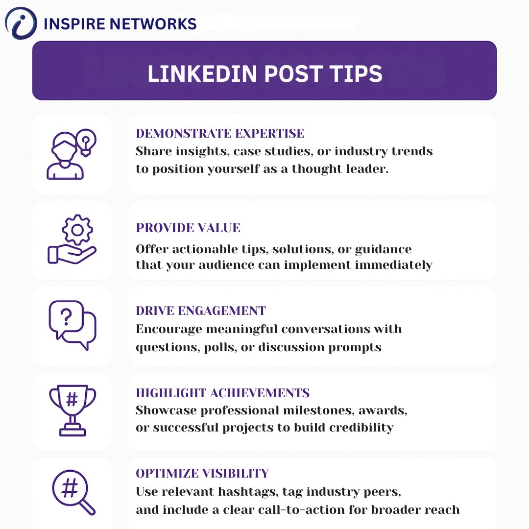 inspireoffical_'s tweet image. Want to stand out on LinkedIn? 💼

Here are 5 expert tips to boost your reach &amp;amp; credibility 
✨ Demonstrate Expertise
✨ Provide Value
✨ Drive Engagement
✨ Highlight Achievements
✨ Optimize Visibility

🌐 inspirenetworks.in
 📞 +91 90434 96458

#LinkedInTips #SocialMedia