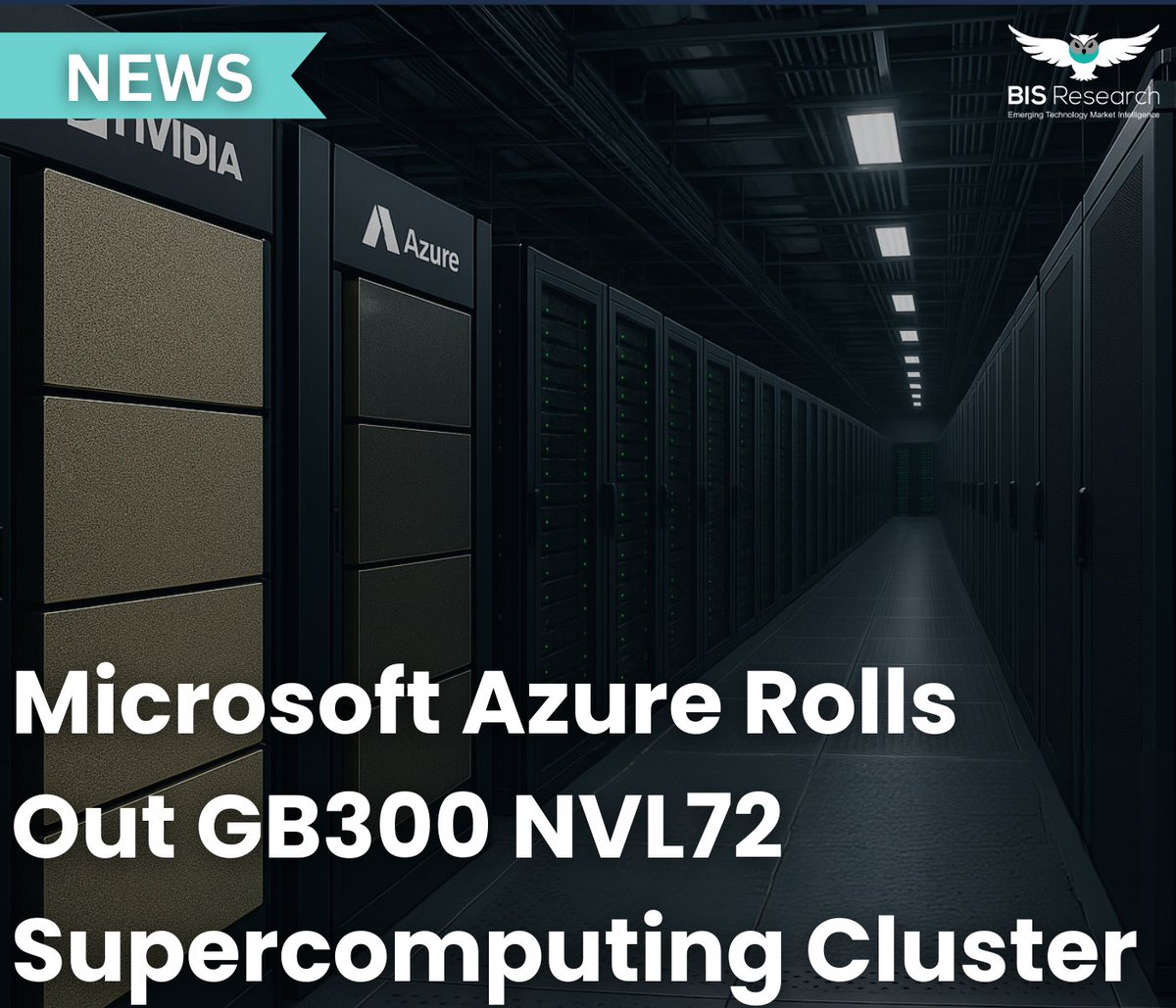 BISResearch's tweet image. Azure debuts the NDv6 GB300 VM series a production-scale supercomputing cluster built on @nvidia GB300 NVL72 systems featuring over 4,600 Blackwell Ultra GPUs, NVLink & Quantum-X800 InfiniBand interconnects.
#Nvidia #Quantum #Supercomputing #AIInfrastructure #CloudComputing