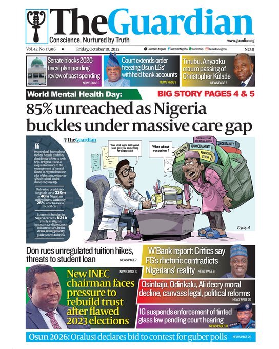 BoroBenBoro's tweet image. Just published: Nigerian newspaper headlines and front pages for today, Friday, October 10, 2025. 

#BreakingNews #NewspaperHeadlines #Headlines #FrontPages #Nigeria

Tinubu Council of State Amupitan INEC cooking gas