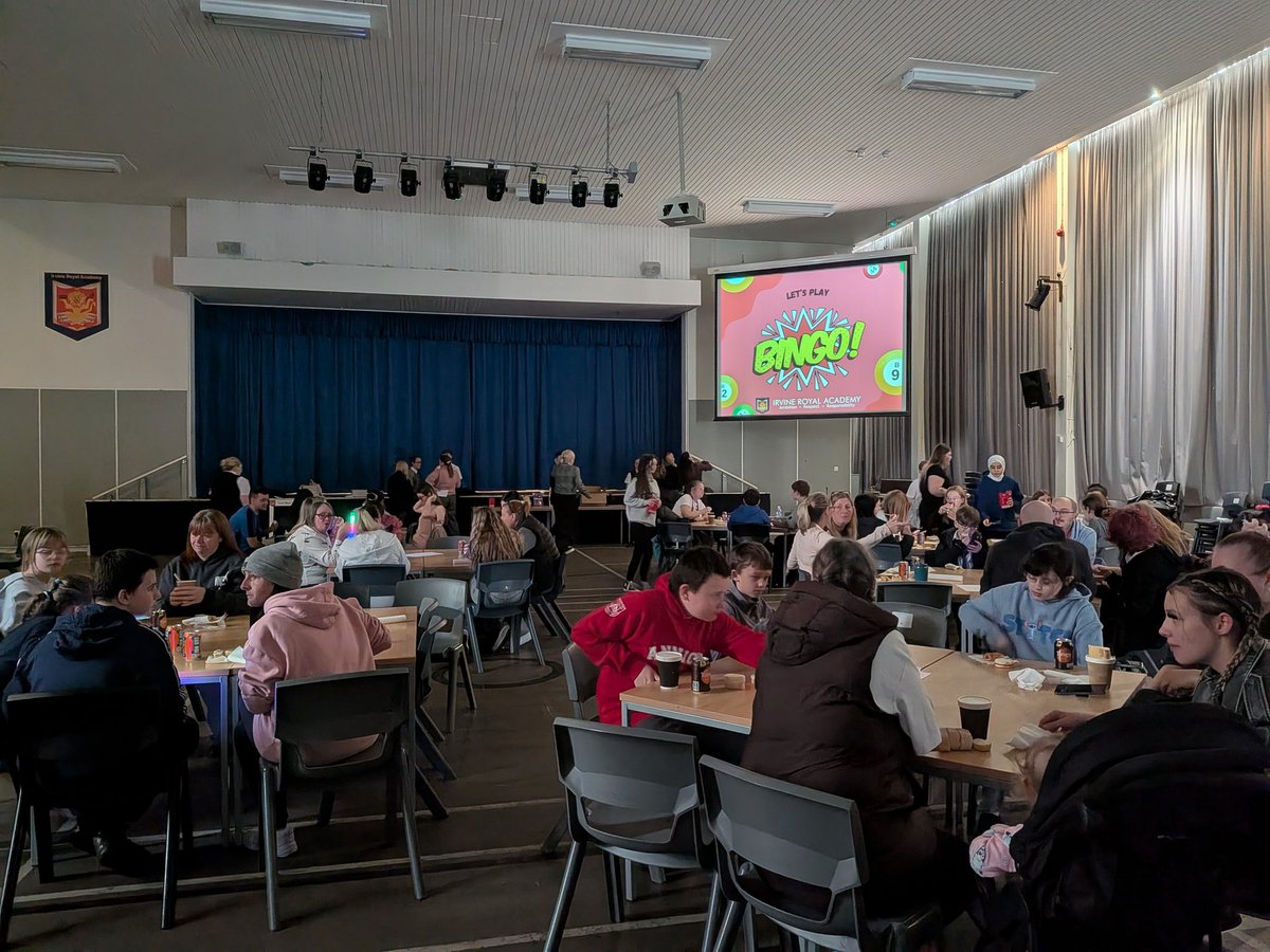 A tremendous first Family Engagement night at <a href="/IrvineRoyalAcad/">Irvine Royal Academy</a> - quiz, music, bingo and food, lovely way to celebrate term 1.  
Although giving away the jar of picked onions broke my heart! ⁉️🖊️🥖🍲🍰🧅 #believeinbetter
