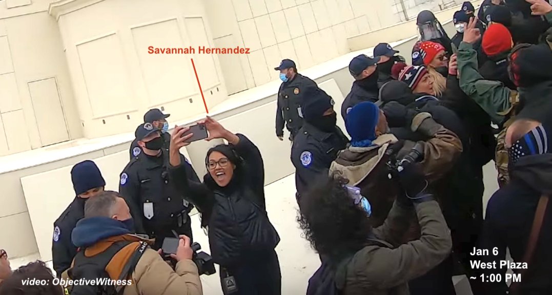<a href="/sav_says_/">Savanah Hernandez</a> Here's Savannah Hernandez on the West Plaza on Jan 6, cheering after the police were pushed back there. She walked in with her friends in the Proud Boys, later convicted of seditious conspiracy.
