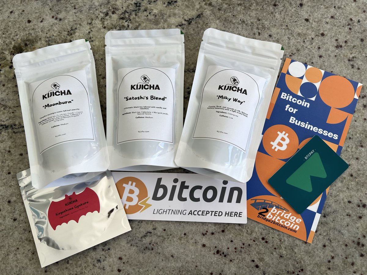 Bridge2Bitcoin's tweet image. 📣Kijicha now also accepts online #BTC payments powered by @BtcpayServer👏😁
👀the website for their fab loose leaf teas + bold flavours, including Satoshi’s blend ...👌Xmas gifts 🎁🫖!
🔗kijicha.com
🍃Real leaves
😋Real flavour
❤️Real moments
🟠Real money #Bitcoin