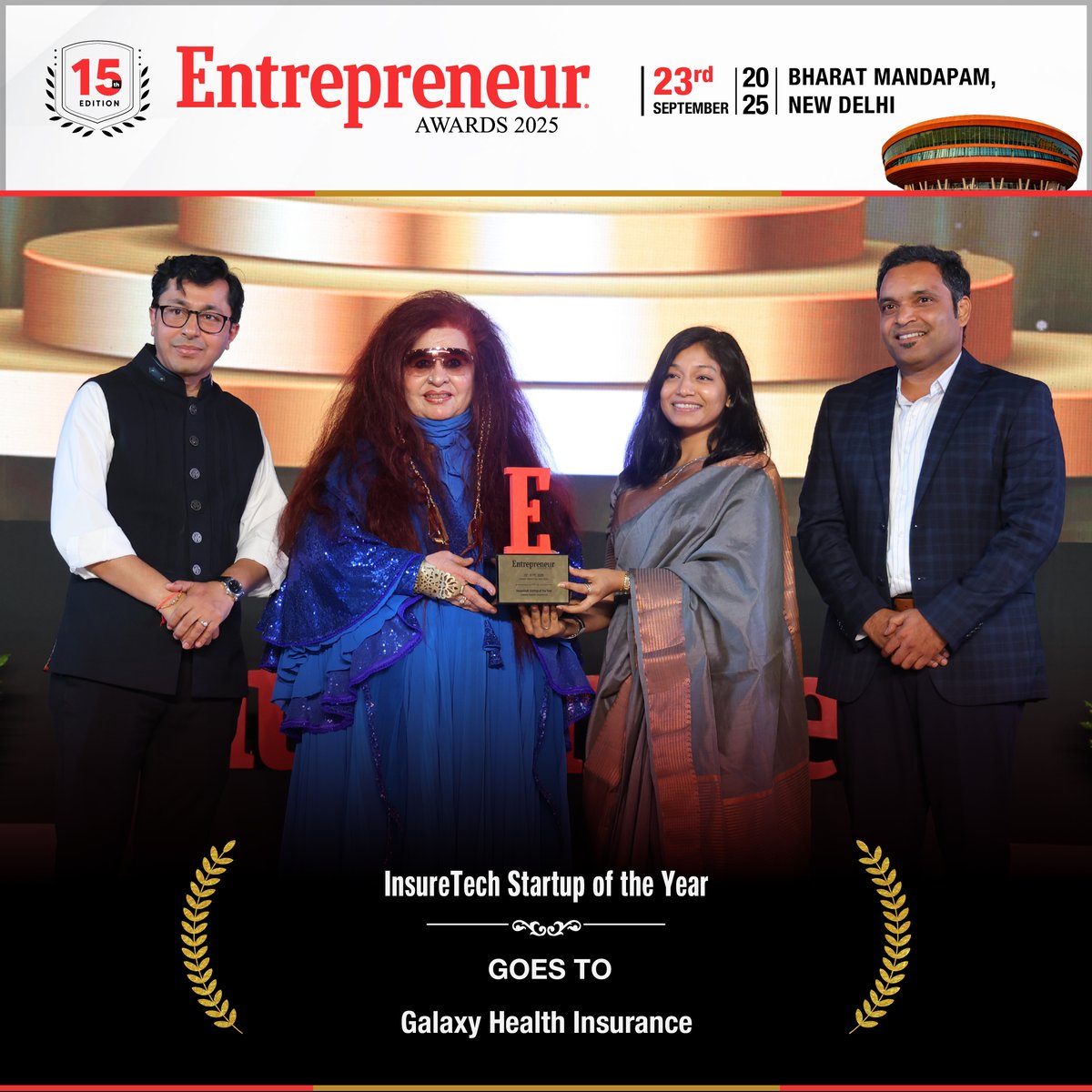 EntrepreneurIND's tweet image. Galaxy Health Insurance takes home the “InsureTech Startup of the Year” at the Entrepreneur Awards 2025, recognizing their pioneering efforts in transforming the health insurance landscape with technology and trust.

#EntrepreneurAwards2025 #GalaxyHealthInsurance #InsureTech…