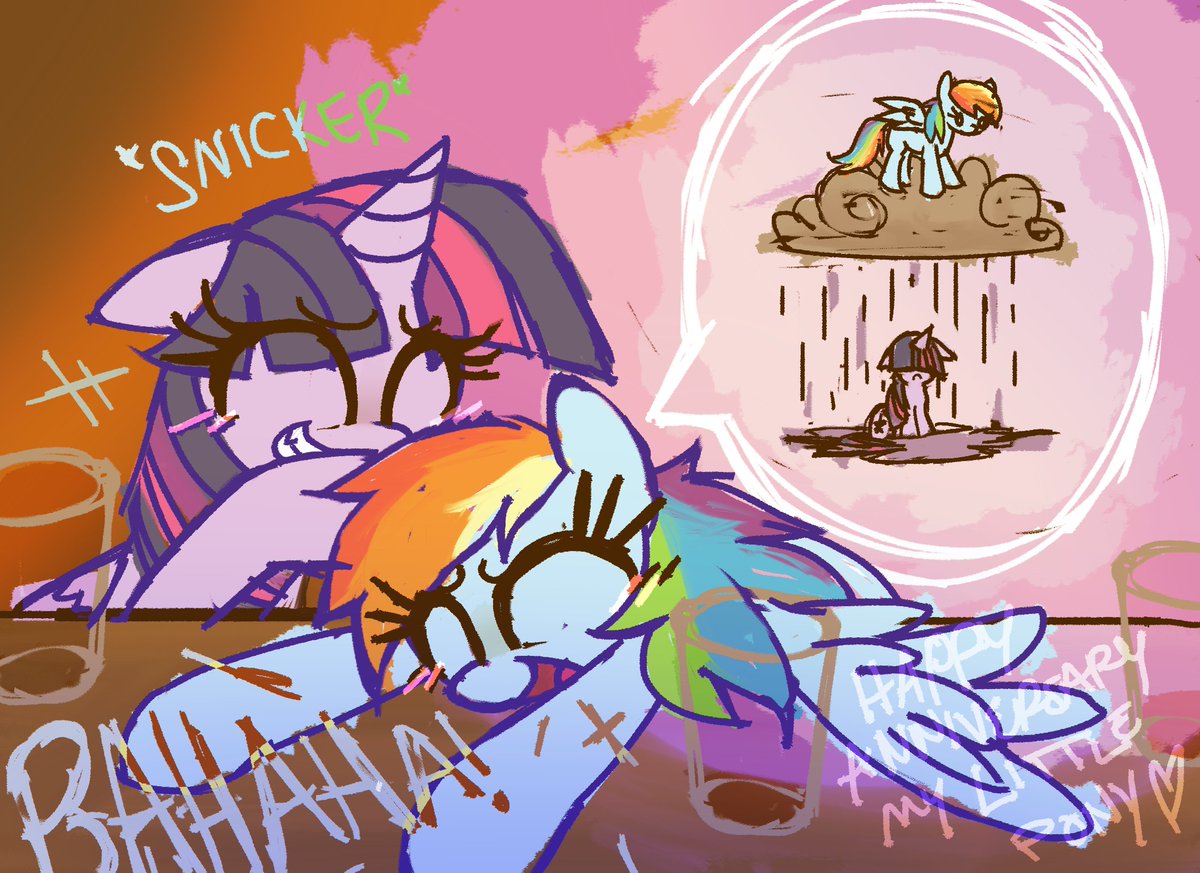 Twi and Rainbow are reminiscing...
Happy 15th Anniversary to My Little Pony Friendship is Magic❤️
The best community ever. Cheers to the years of beautiful art, music, stories, and memories we've all made. Thank you for being here today 💖
And here's to another amazing year! 🍻