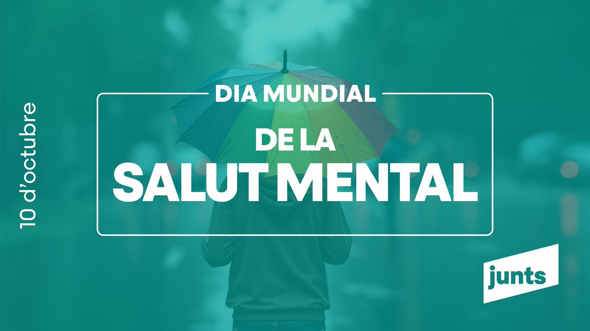 Dia Mundial de la Salut Mental
1 de cada 4 persones viurà algun problema de salut mental.
A Catalunya, gairebé el 6% dels infants i adolescents hi són en risc, i la depressió i l’ansietat creixen sobretot entre les dones.

Cuidem-nos i trenquem l’estigma
<a href="/JuntsXCat/">Junts per Catalunya🎗</a>