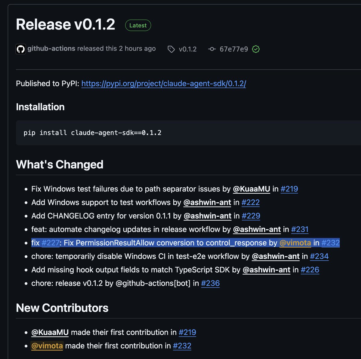 vimota's tweet image. Couple of weeks ago I identified a bug in OpenAI&apos;s API (and fixed it in @pydantic AI&apos;s codebase)

and yesterday ran into an issue on Claude Agent SDK and got the fix merged into the release the same day 🫡