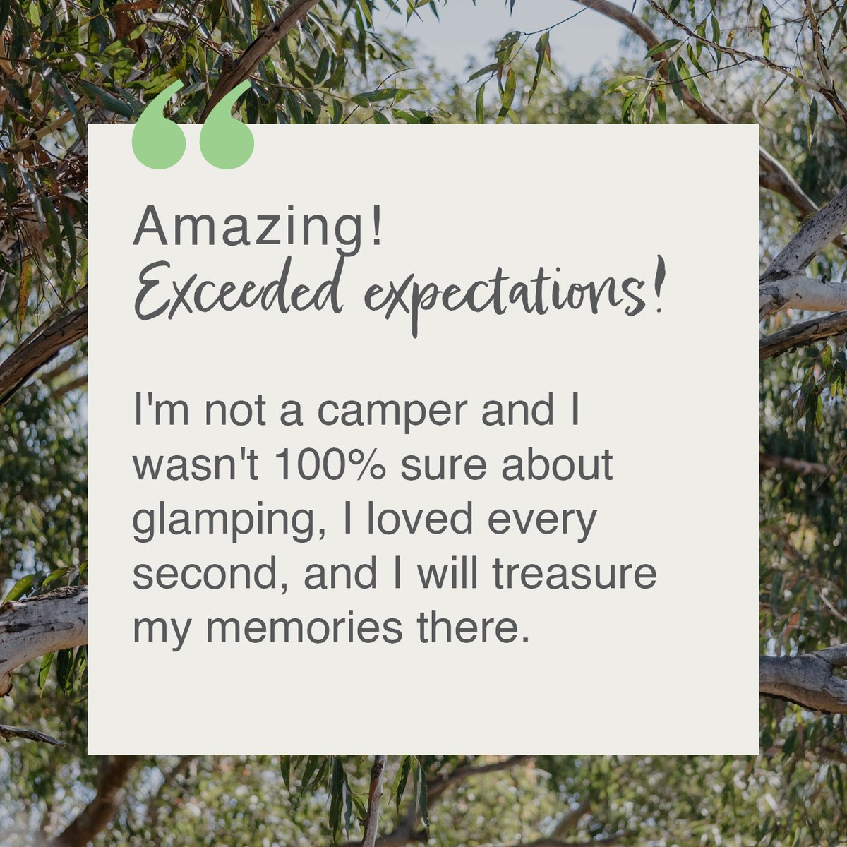 Nothing says it better than hearing it from our guests 🌿🐨

Our glamping tents offer the perfect mix of comfort and nature! Wake to birdsong and unwind under the stars.

Book Now: bit.ly/3ItgrE6