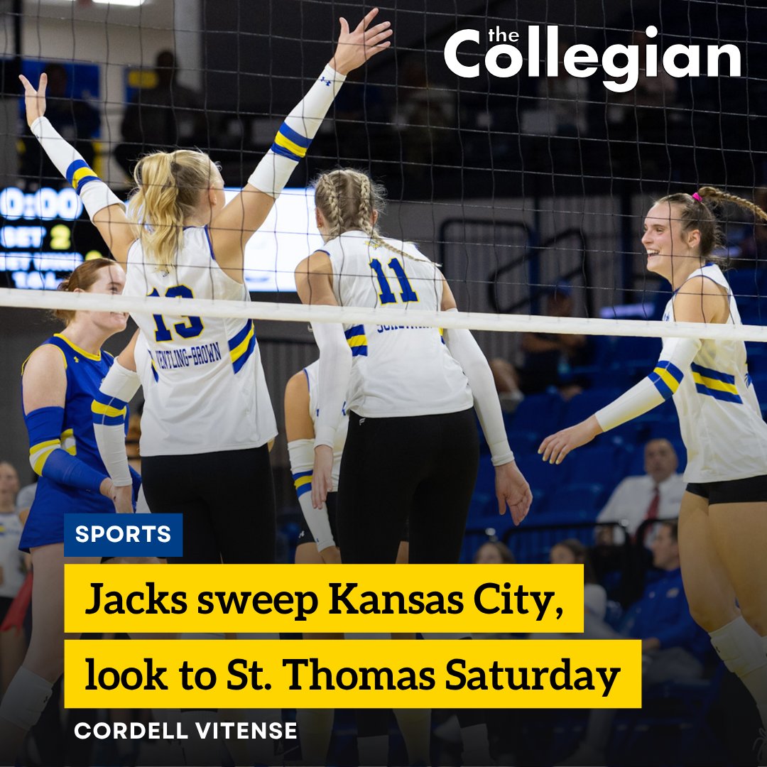 sdsucollegian's tweet photo. The South Dakota State volleyball team extended its win streak to four matches with a 3-0 win over the Kansas City Roos on Thursday night. #GoJacks 🏐

🔗https://t.co/jQX8aY5b83
📱 https://t.co/bGJqIDa2Pl https://t.co/vcrLAKv2TX