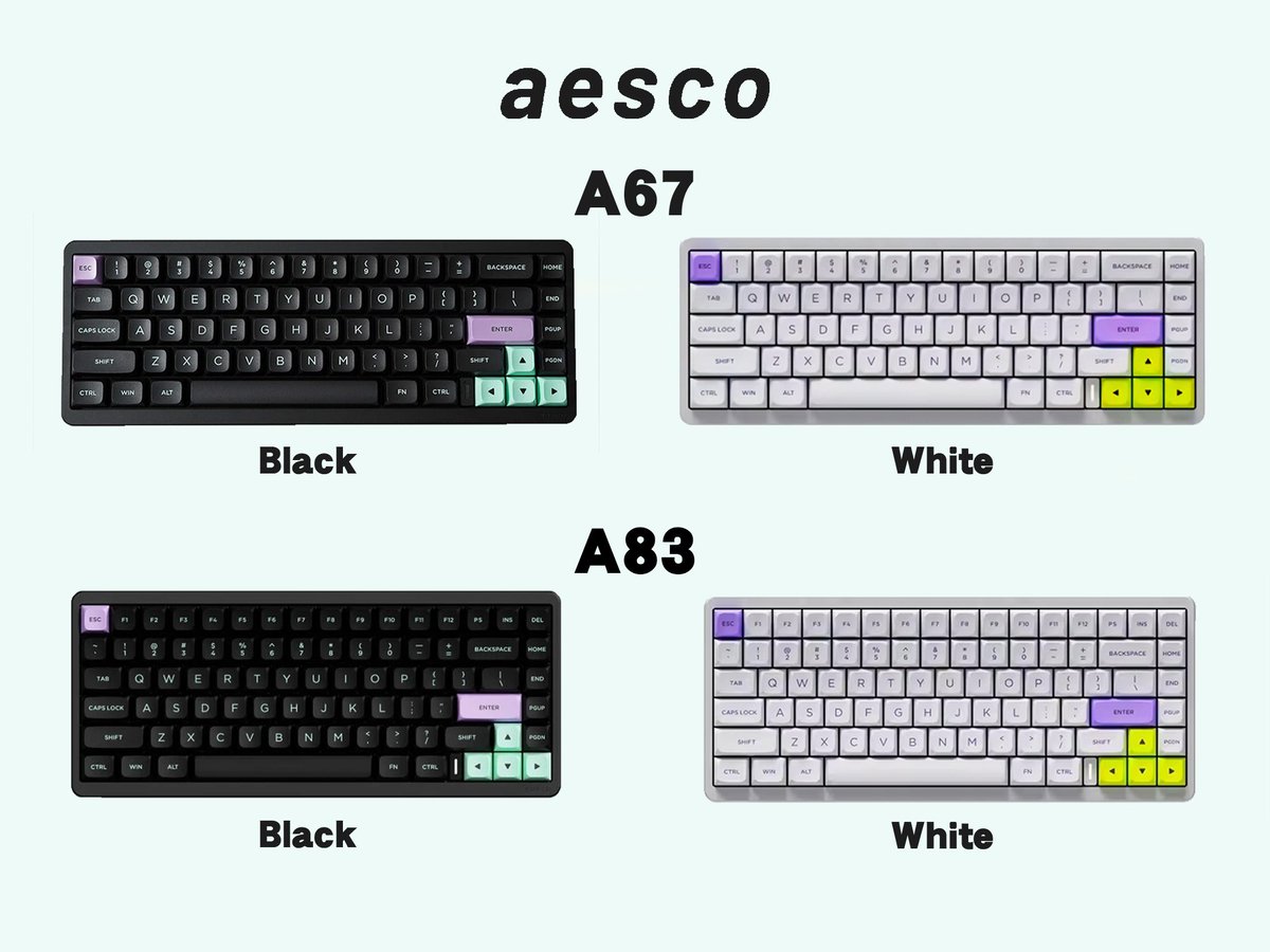 PCONES's tweet image. 本日発売！
aesco A67/A83
誘導軸・2.4Ghzワイヤレス対応と珍しい特性を
備えた磁気キーボードです。

有線8K/ワイヤレス4K
ワイヤレス接続時の動作時間は最大300時間と
長時間動作を実現。

展示機もございますのでお気軽にお試しください✨