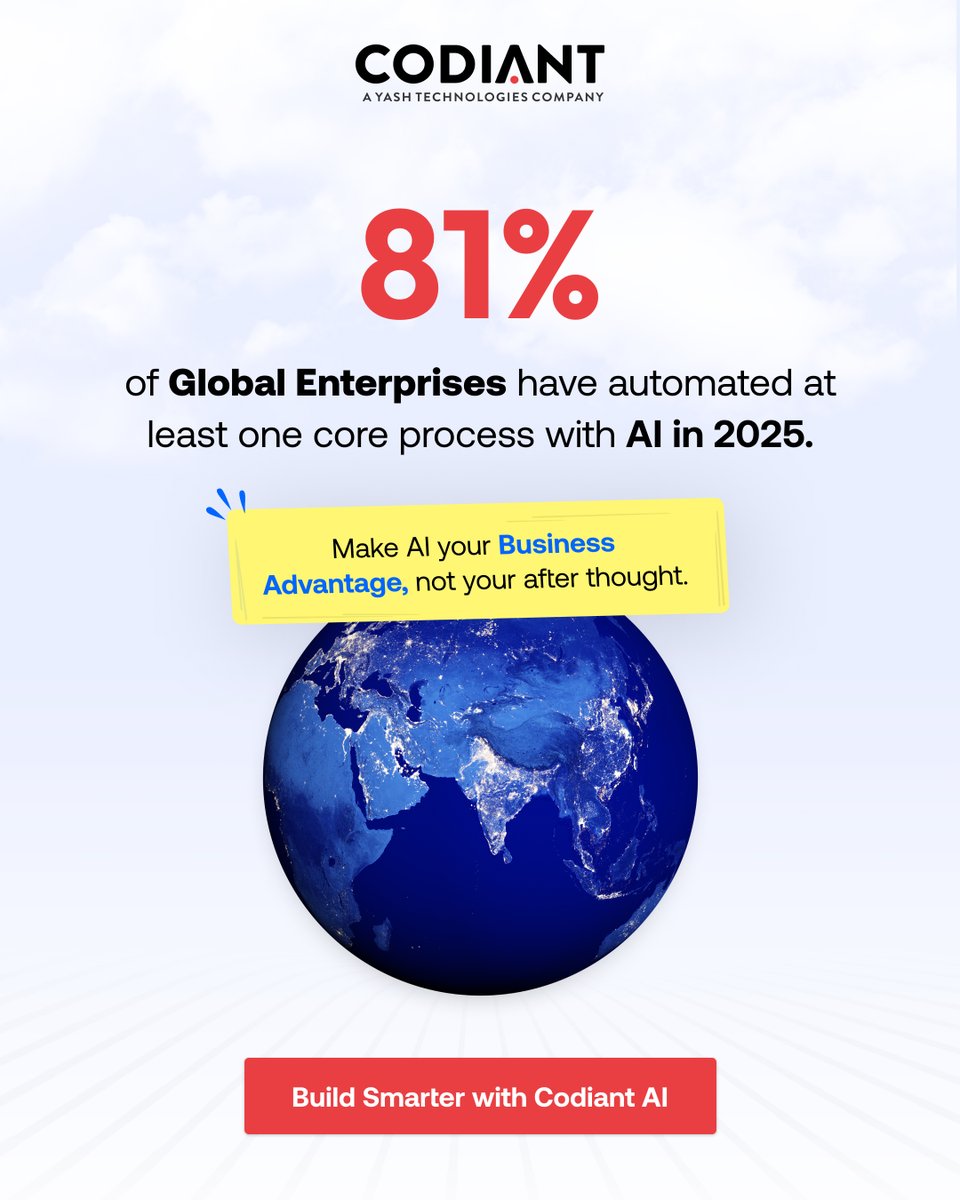 CODIANTSoftware's tweet image. 81% have already made the move. Don’t let your competitors outsmart you.
Turn automation into your biggest business edge with 𝗖𝗼𝗱𝗶𝗮𝗻𝘁 𝗔𝗜- codiant.ai

#CodiantAI #Automation #AIForBusiness #DigitalTransformation #ScaleWithAI #SmartEnterprises #AIAutomation