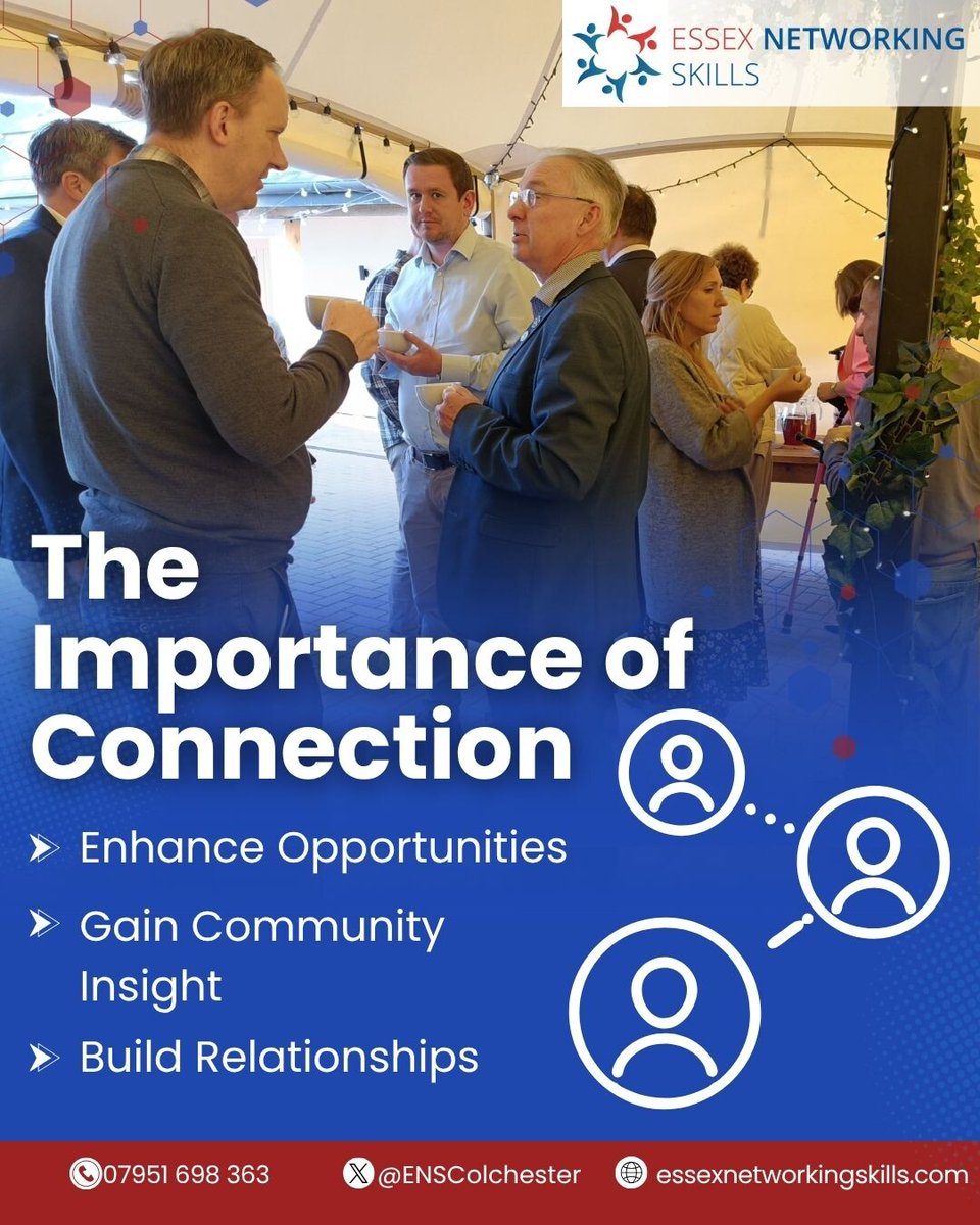 ENSColchester's tweet image. Nothing replaces the value of direct interaction. Face-to-face meetings ensure authentic engagement and effective communication.
essexnetworkingskills.com
mark@essexworkskills.co.uk
07951698363
#ProfessionalNetwork #Essexnetworkingskills #NetworkingEvent