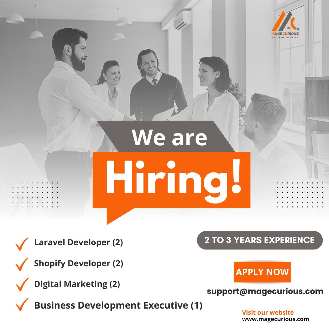 MagecuriousC's tweet photo. π Weβre Hiring!
Join the #MageCurious team π©βπ»π¨βπ»
Weβre looking for:
πΈ Laravel Developer (2)
πΈ Shopify Developer (2)
πΈ Digital Marketing (2)
πΈ Business Development Exec. (1)
π© Apply: support@magecurious.com
π https://t.co/S1roPKqqxy
#Hiring #TechJobs #Laravel #Shopify https://t.co/iBadfuDvAZ