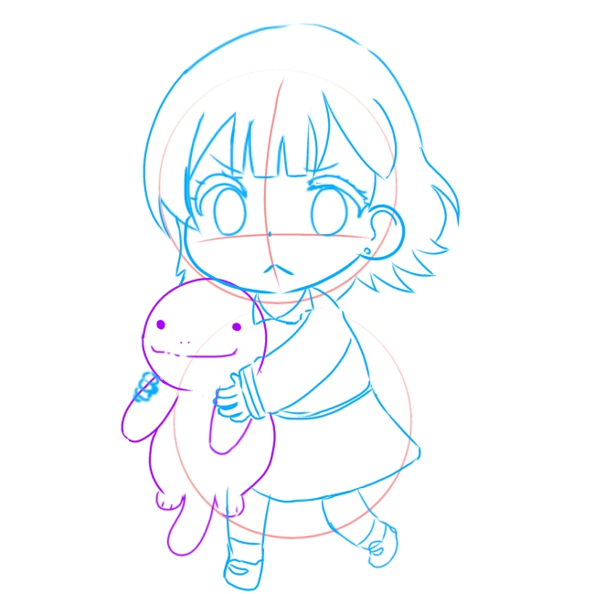 この子、ヌオーのぬいぐるみが欲しくて必死なおねだり顔なんです！🎨

どの色で塗ってあげようかな？😉
完成版と見比べてみてください٩( 'ω' )و

今週もお疲れ様でした☺️
#線画 #線画イラスト  #ポケモン #ヌオー #ラフ画