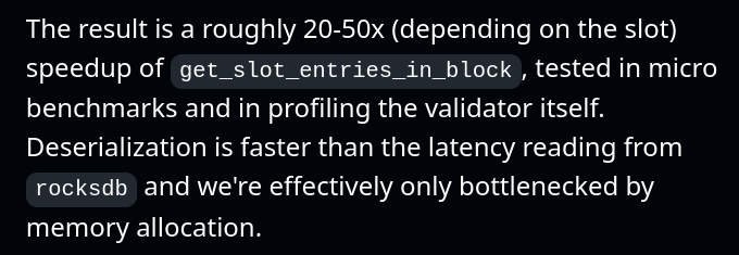截图：显示 Solana 的 get_slot_entries_in_block 函数提高了 20–50 倍的速度