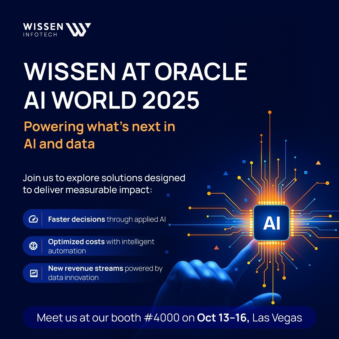 Wissen_WIPL's tweet image. Wissen is at #OracleAIWorld 2025, Oct 13–16 in Las Vegas. Come see how we turn data into decisions with applied AI, intelligent automation, and real revenue impact.