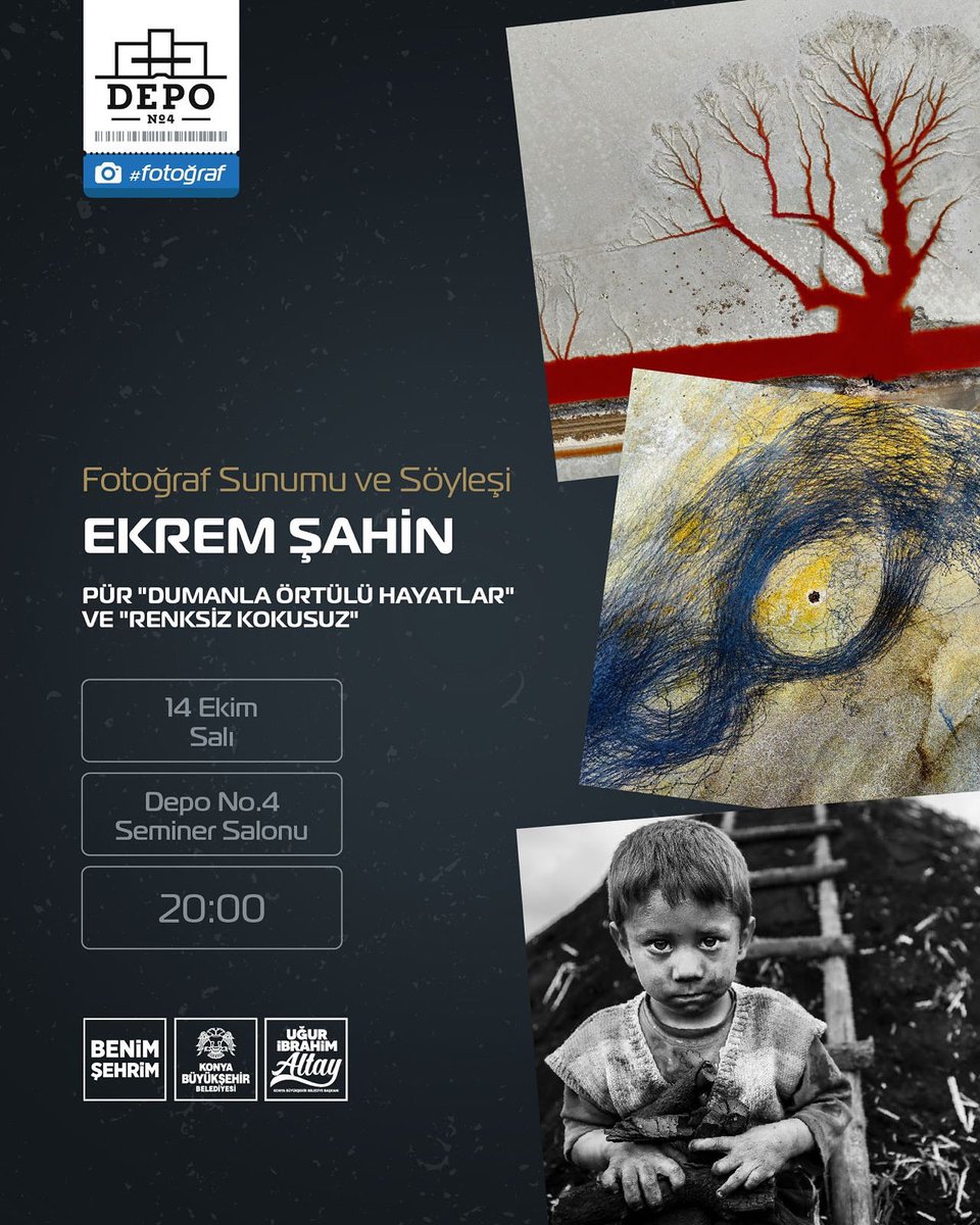 Depo No.4'te, KONFAD'lı Fotoğraf Günleri devam ediyor…

14 Ekim Salı akşamı saat 20.00’de Ekrem Şahin ile  Pür "Dumanla Örtülü Hayatlar'' ve ''Renksiz Kokusuz'' isimli iki fotoğraf sunum ve söyleşi ile birlikte olacağız.