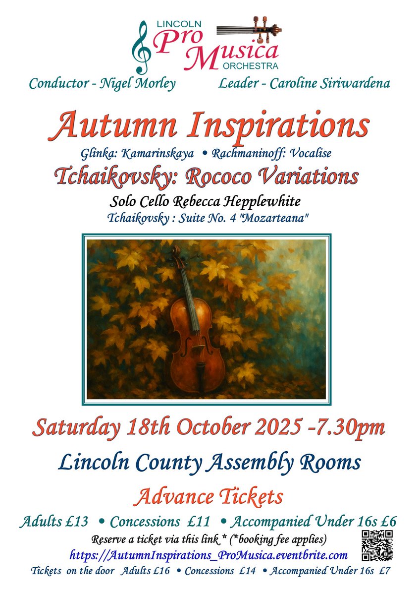 Lincoln Pro Musica concert Sat 18 Oct 7.30pm Lincoln: Glinka Kamarinskaya, Tchaikovsky Rococo Variations featuring <a href="/Rebecca_Cello/">Rebecca Hepplewhite</a>, Rachmaninoff Vocalise &amp; Tchaikovsky Suite No.4 ‘Mozarteana’ #WhatsonLincs #LincsConnect <a href="/visitlincoln/">Visit Lincoln</a> get your tickets at …inspirations_promusica.eventbrite.com