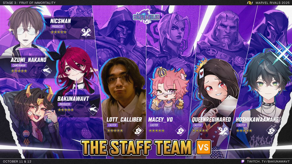 BakunawaVT's tweet image. The #RivalsOfAtlas Staff Team 🆚

Production: @nicsman_VT &amp;amp; me, @sonic_idk, @LuckyCatGhosty &amp;amp; @GrimmSteads
Camera: @AzuOneesan
Casters: @TheLottCalliber, @macey_vo, @QueenReginaRed &amp;amp; @HoshikawaAmane
Assets: @SmolchiX, @luigiodavincii &amp;amp; @jellydoughnut__
Sponsor: @MarvelRivals