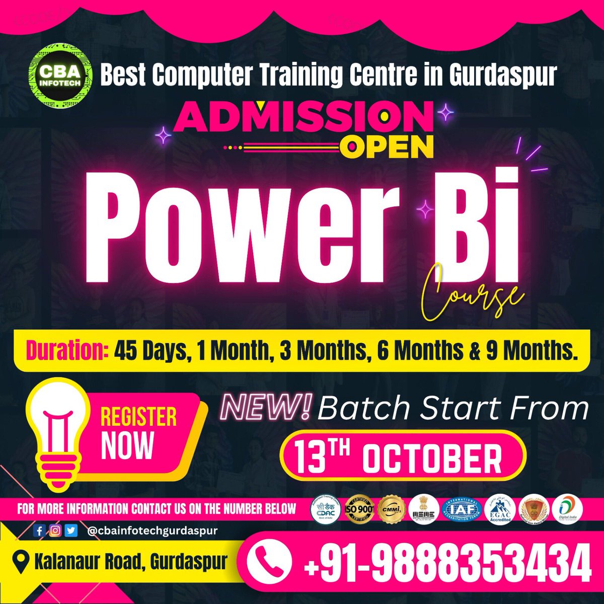 CbaInfotech's tweet image. 🚨🎓📢 ADMISSION OPEN
🖥️💻 Best Computer Courses in Gurdaspur
📅 NEW BATCH STARTS: 13th OCTOBER
⏰ 45 Days ⏳ 1 Month 📘 3 Months 🧠 6 Months 🧑💼 9 Months
📌 100% Practical Training
📞 Register NOW! Limited Seats 🎯
#ComputerCourse #GurdaspurTraining #JoinNow #FutureReady