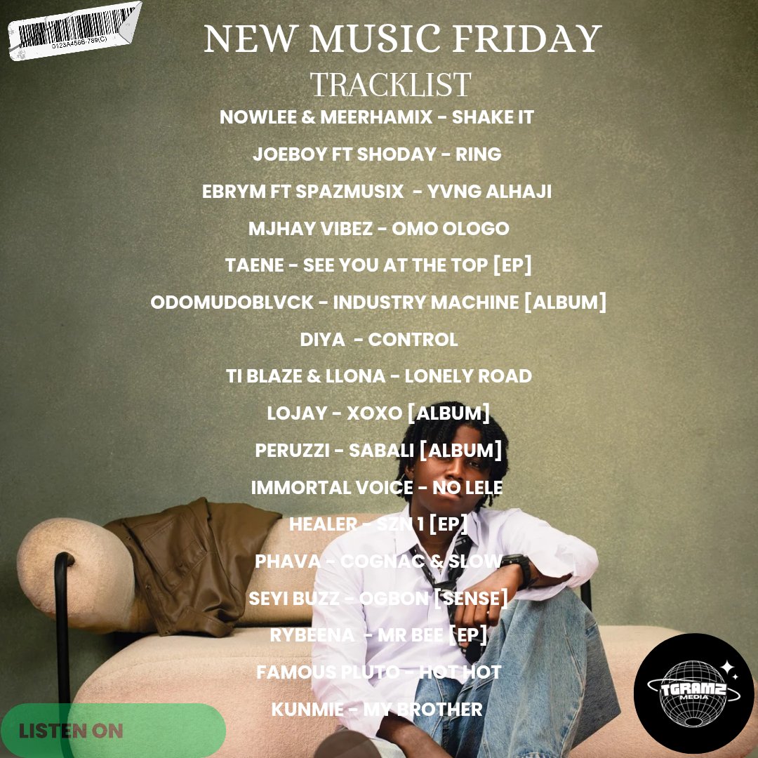 It’s New Music Friday!🚨😎

Energy on 💯 @tgramzmedia just released your weekly update on new music Friday 

New releases from your favourite Nigerian artistes
Cover page: <a href="/MrNowlee/">Nowlee</a>

LINK IN BIO☝️☝️