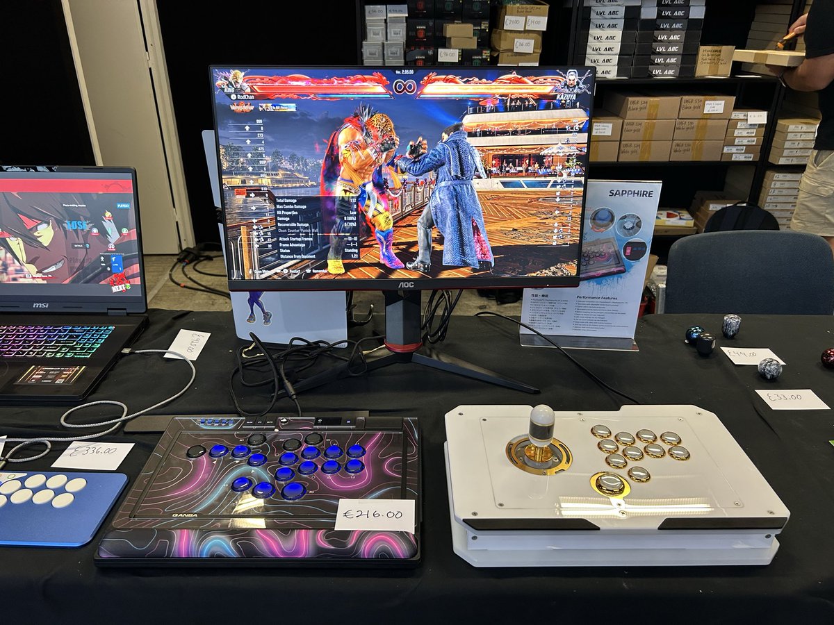 Good morning #EvoFrance2025 

Attasa booth (A2) opened at 8AM with various items &amp; modding service

Please enjoy test play

- Brook Starburst
- ASI LVL 

- Paradise Arcade EVO Mpress
- EVO Mpress Nano 

- Qanba Sapphire
- ASI VM6R

#SF6 #GGST #TEKKEN8