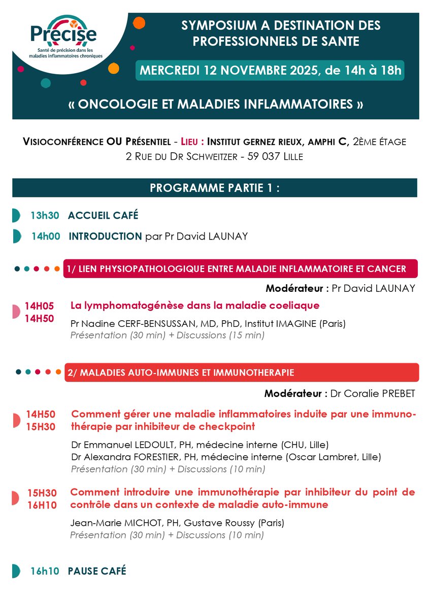 FhuPrecise's tweet image. INFORMATION EVENEMENT : la FHU PRECISE organise son prochain symposium à destination des professionnels de santé le 12/11/2025 de 14h à 18h. Programme : nextcloud.univ-lille.fr/index.php/s/br…
Inscription :
- Présentiel : forms.office.com/e/80YcVjvJM8 
- Visioconférence : univ-lille-fr.zoom.us/webinar/regist…