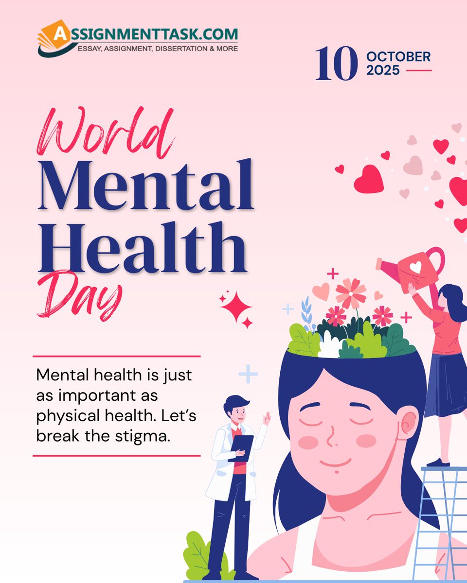 AssignmentTask's tweet image. Today is a reminder: mental health is just as important as physical health. 💚
Check in with yourself. Check in with others. Let’s create a world where it's safe to talk about how we feel.
#WorldMentalHealthDay2025 #MentalWellness #MentalHealthAwareness #assignmenttask