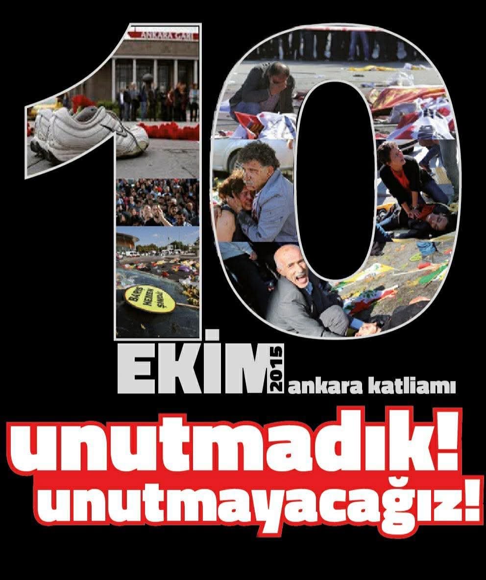 Planlı bir katliamdı
Faşizm durmadı, 
Biz susmadık, susmayacağız❗️

Ankara'da "Emeğin ve Demokrasinin Sesi Katledildi" , İnsanca hayat için geleceği düşleyen 104 can katledildi. Hepsini saygıyla anıyorum.

Unutmadık, 
Unutturmayacağız!
#10Ekim #GarKatliamı #10Ekim10Yıl