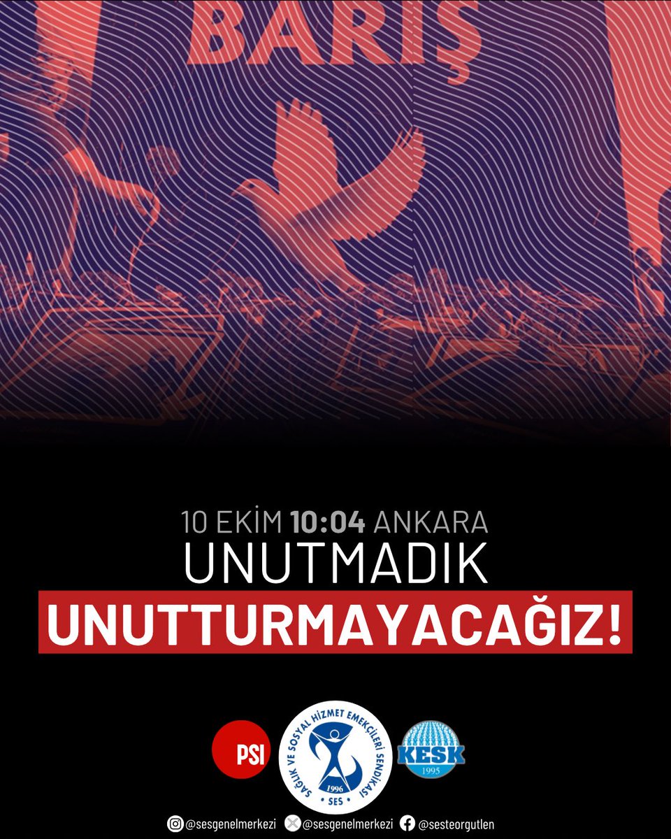 ❗️10 Ekim Ankara Katliamı’nın 10. Yılında barış ve adalet mücadelemiz sürüyor!

Yitirdiklerimizi unutmadık, unutturmayacağız!

#10Ekim10Yıl #10EkimAnkaraKatliamı