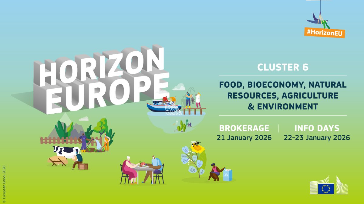 Calling innovators in green research, food and agriculture 📢

Get ready for the next #HorizonEU Cluster 6 Info Days &amp; insights into the 2026 Work Programme.

🗓️ 22–23 January 2026
📍 Brussels + online

Save the date &amp; stay tuned for registration details 👉europa.eu/!bHUYQP