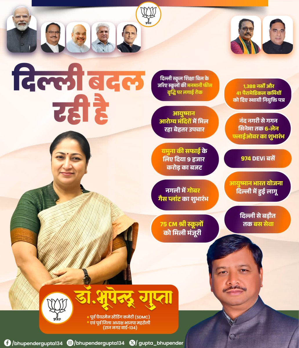 gupta_bhupender's tweet image. प्रगति की राह पर दौड़ रही दिल्ली, विकास और विश्वास के साथ नई ऊँचाइयों की ओर अग्रसर।
भाजपा की नीतियाँ बना रही हैं दिल्ली को बदलाव और विकास का प्रतीक।

#दिल्ली_बदल_रही_है #BJPSarkar #BJPDelhi