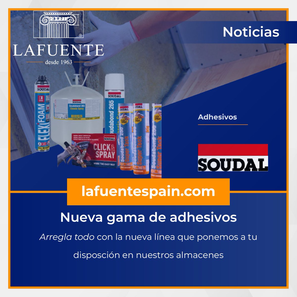 Nueva línea de adhesivos resistentes, confiables y versátiles, una elección inteligente para quien no quiere preocupaciones. ¿Quieres saber más? 

📲 bit.ly/4q3JIq7

#SOUDAL #almaceneslafuente #Adhesivos #solucionesconstructivas #pegado #secadorápido #resistencia