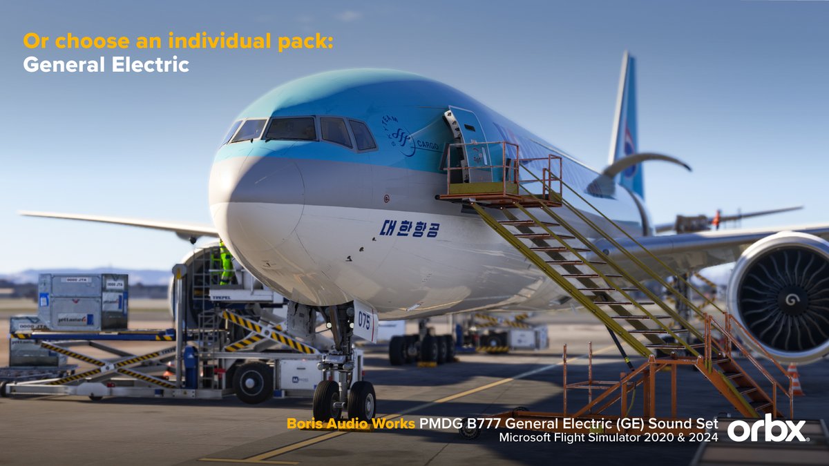 OrbxSystems's tweet image. 🎧 PMDG 777 Sound Packs are here!

By Boris Sound Studio and recorded from real engines and tuned for cockpit + external views.
Ultimate Pack USD $15.10 (approx.) or individual USD $7.90 (approx.).

Buy the individual packs and access both 2020 &amp;amp; 2024.

🛫orbxdirect.com/partner/boris-…
