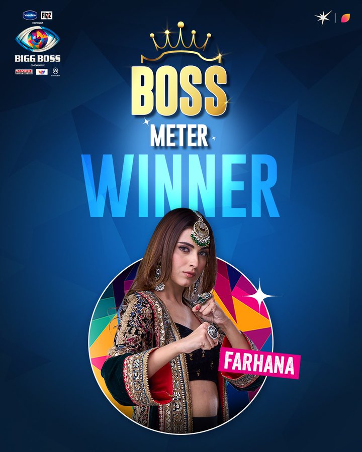 TheKhabriTak's tweet photo. Latest : For week 7, Its #FarrhanaIsTheBoss 😍🚀

2 times Captain &amp; now Boss of the week #FarrhanaBhatt 💪

Comment - Your Opinion 
#BiggBoss #BiggBoss19 

Join - @TheKhabriTak for more https://t.co/3tw6Hskx7B
