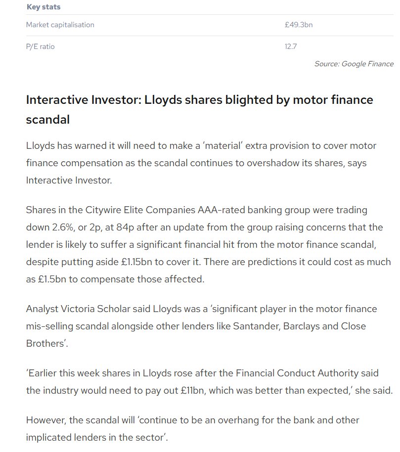 entrustTMF's tweet image. #LLOY Interactive Investor: Lloyds shares blighted by motor finance scandal
