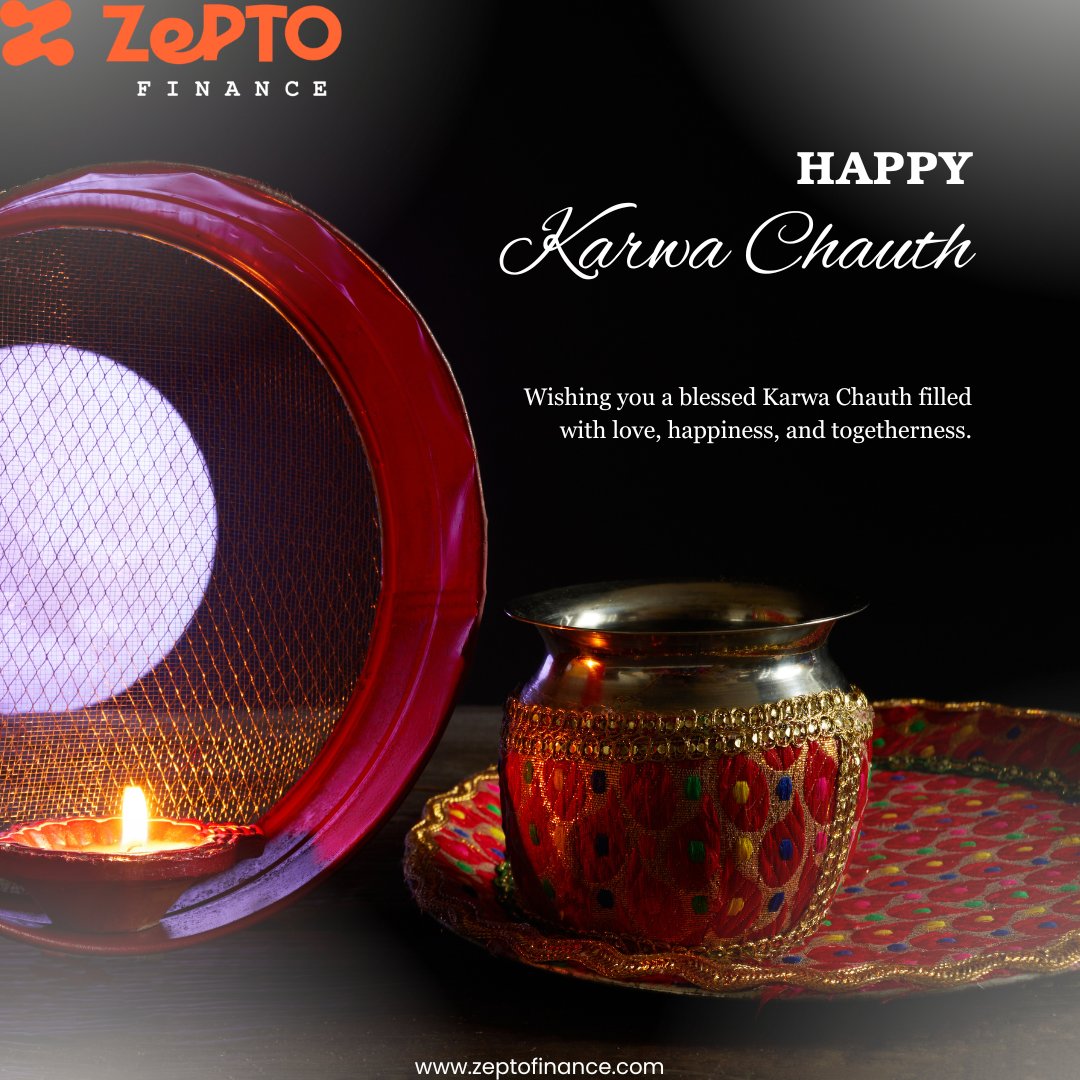 Zeptofinance's tweet photo. 🌕 Wishing you a blessed Karwa Chauth filled with love, happiness, and togetherness.
May the bond of trust and devotion grow stronger each year. 💫
– Team Zepto Finance

#HappyKarwaChauth #KarwaChauth2025 #ZeptoFinance #LoveAndTogetherness #FestivalOfLove #KarwaChauthCelebration https://t.co/59DIiokZyy