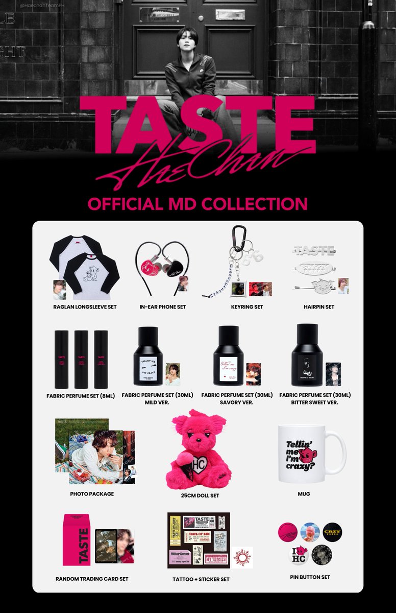 HAECHAN The 1st Album 'TASTE'
OFFICIAL MD COLLECTION PREVIEW

⋆｡‧˚ʚ 🩷🧸🖤 ɞ˚‧｡⋆
해찬만의 TASTE가 담긴 MD를 

#HAECHAN #해찬 #ヘチャン
#CRZY #HAECHAN_CRZY
#TASTE #HAECHAN_TASTE