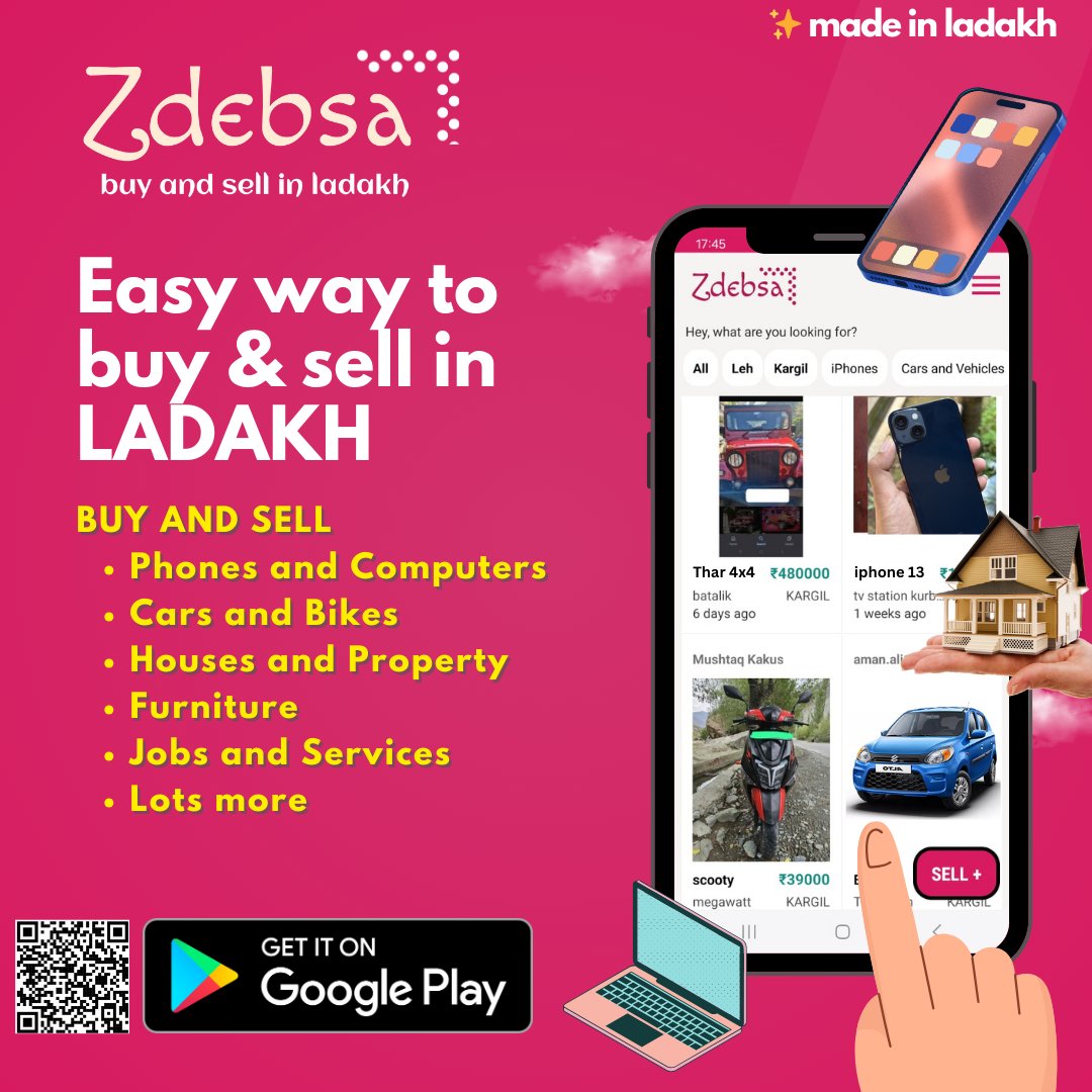 BranchApricot's tweet photo. Ladakh's local market gone digital, with ZDEBSA - Buy &amp; Sell in #Ladakh!

📲 Perfect platform to buy or sell pre-owned phones, cars, bikes, laptops, even houses!

Build exclusively for LADAKH! Download and try! https://t.co/Dy2NTRQ4EJ