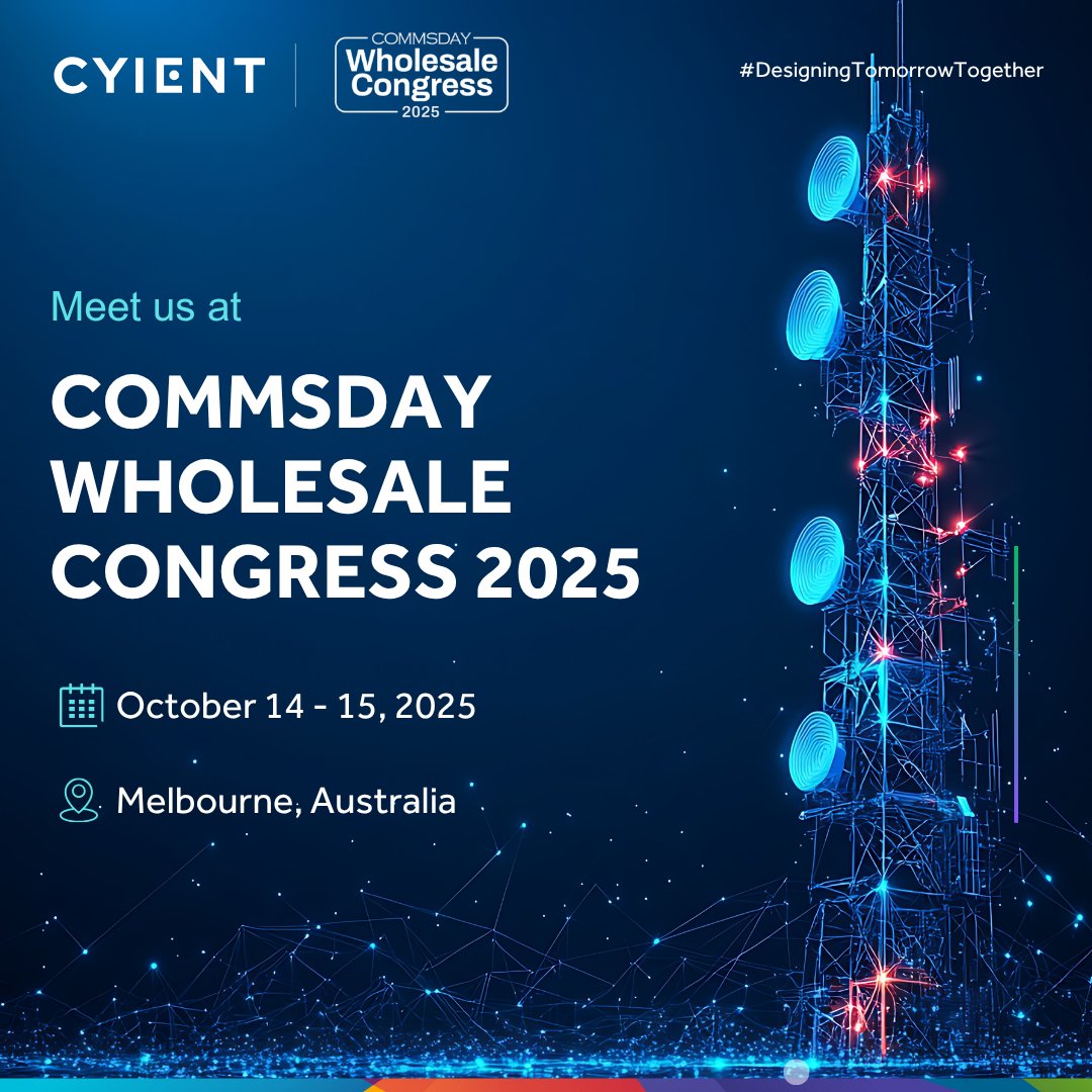 Cyient's tweet image. Connectivity is evolving fast – and so are the networks powering it. At Cyient, we’re engineering smarter, sustainable, and future-ready networks. Catch us at #CommsDay Wholesale Congress, Oct 14–15 in Melbourne, to shape the future of #5GAdvanced.

👉cyient.com/communications