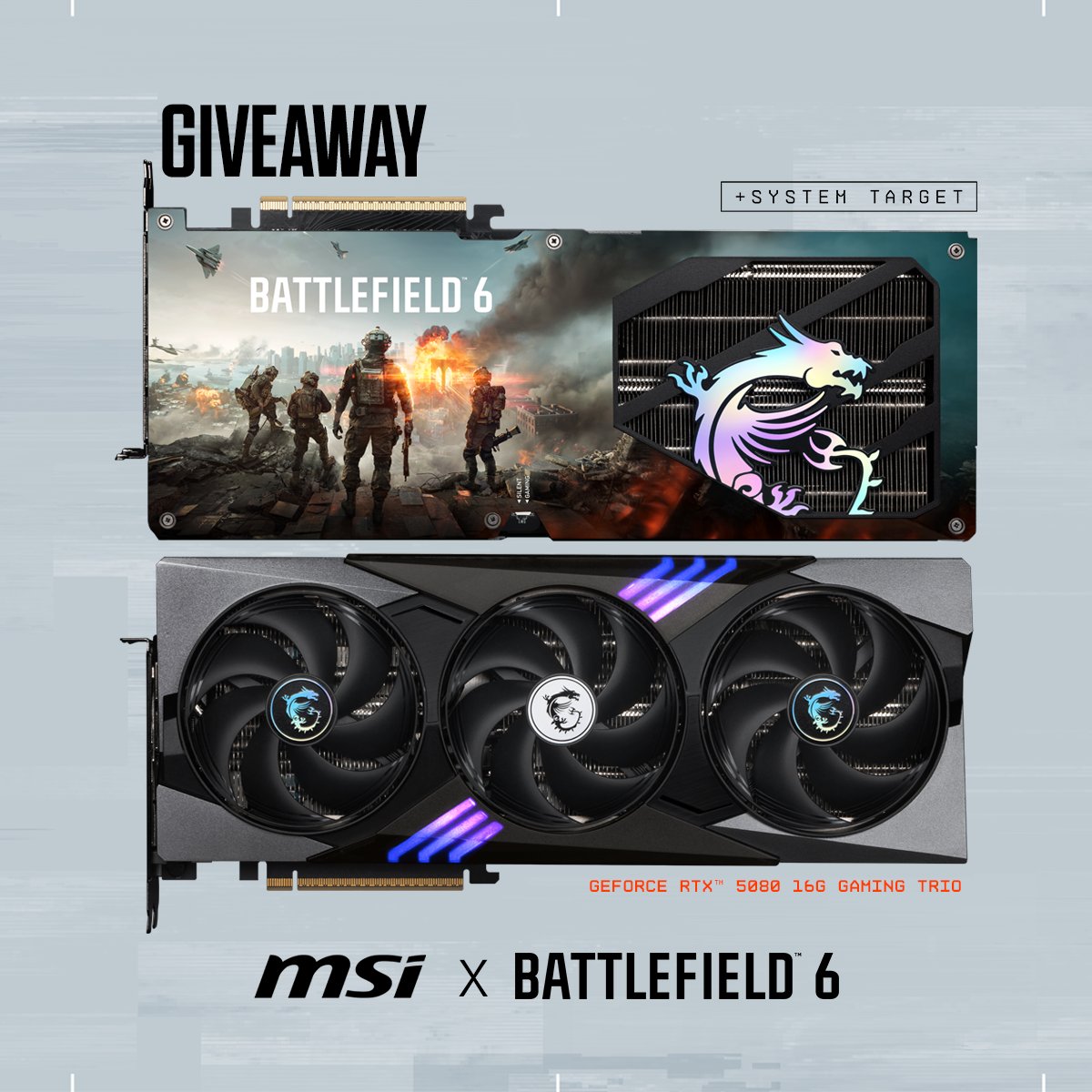 Na oslavu uvedení hry #BATTLEFIELD6 rozdáváme limitovanou edici grafické karty GeForce RTX 5080 v epickém Battlefield provedení! 👇

Jste připraveni se zapojit do boje?

Lajk + RT
Označte 3 kamarády ze SQUADU pomocí #MSIxBATTLEFIELD6 v komentářích