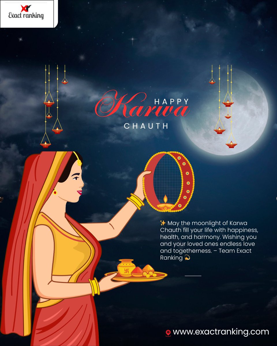 ExactRanking's tweet photo. 💡Team Exact Ranking celebrates the spirit of #Karwa #Chauth, symbolizing love, trust, and togetherness. It conveys warm wishes for happiness, good health.  Visit us- https://t.co/BIIuTrTNr8 #KarwaChauth2025 #KarwaChauthWishes #KarwaChauthLov #ExactRankingFestivals https://t.co/8o5urFrB0d