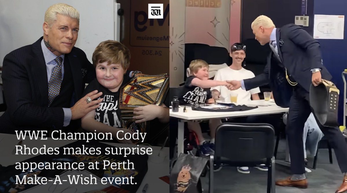 c3690459's tweet photo. Cody Making A Suprise Appearance At Make-A-Wish Event In Perth
Love You Codyπ₯°
@CodyRhodes
#PerthWesternAustralia
#MakeAWishEvent https://t.co/Hhgo13YPfY