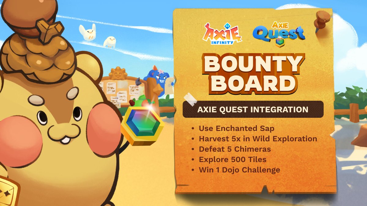 AxieInfinity's tweet image. Five new bounties are coming to App.axie!

The great Bounty Board transition is almost complete ⚔️

• Earn fresh rewards starting October 13th
• Explore new @AxieQuest bounties
• Stay tuned for more updates over the next few weeks

Full announcement 👇

📜 :…