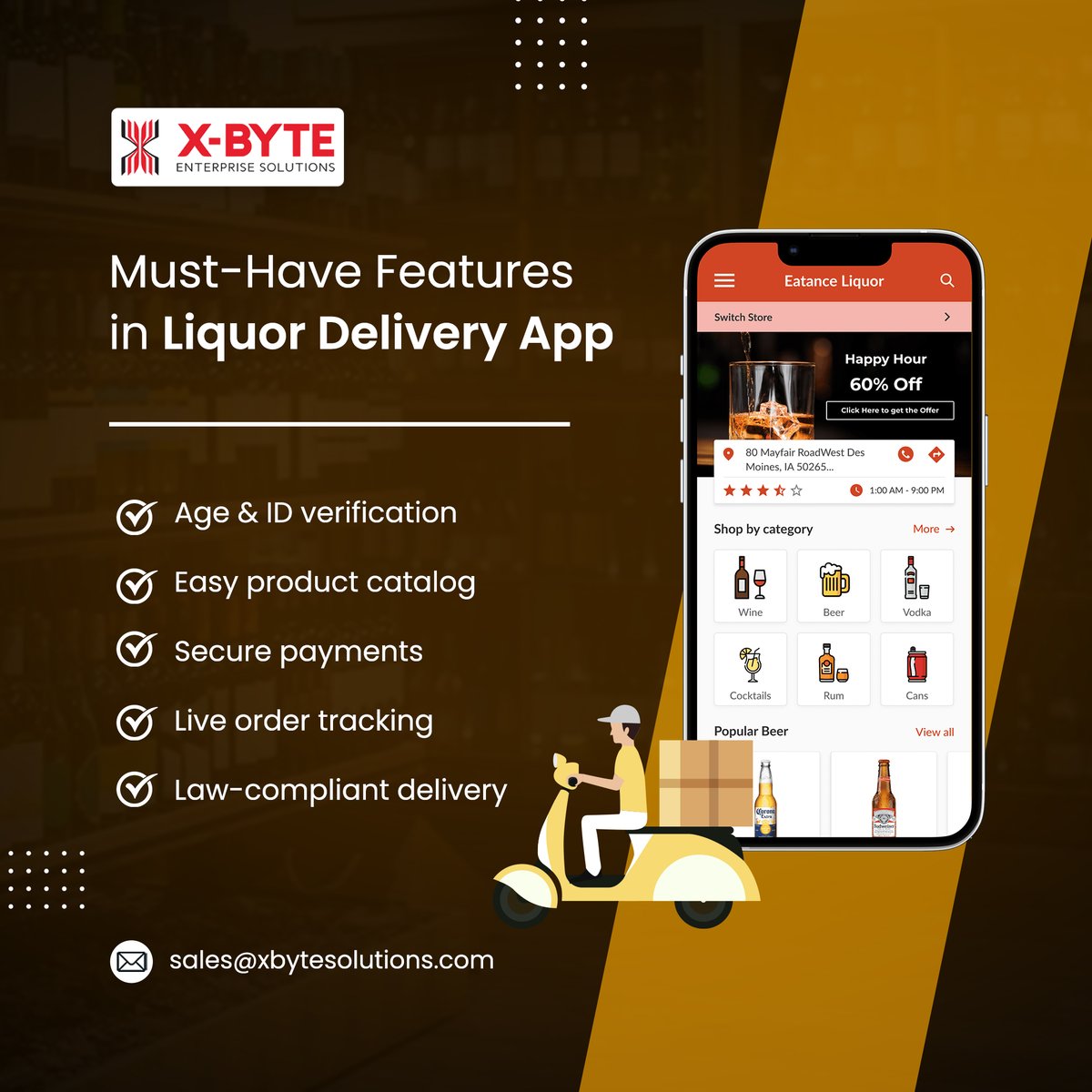 xbyte_solutions's tweet image. Thinking of launching Liquor Delivery App?
From age verification to law-compliant delivery, here are 5️⃣ must-have features every successful app needs. Discover how to make app safe, seamless &amp;amp; customer-friendly.

shorturl.at/GiEZx

#LiquorDeliveryApp #AppDevelopment #Xbyte