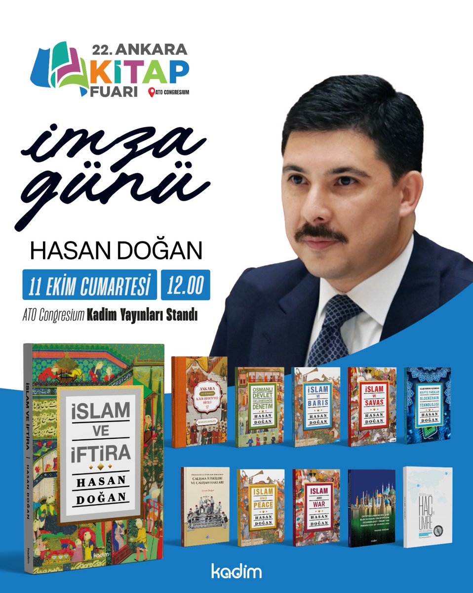 Kadim Kitaplar (@kadimyayin) on Twitter photo ✍️ Kıymetli yazarımız Hasan Doğan
Kadim Yayınları standımızda kitaplarını okuyucuları için imzalayacak.
<a href="/hasandogan/">Hasan Doğan</a>
📷 22. Ankara Kitap Fuarı
📷 Saat: 12.00
📷 ATO Congresium - 301
#ankarakitapfuarı📍 ✍️ Kıymetli yazarımız Hasan Doğan
Kadim Yayınları standımızda kitaplarını okuyucuları için imzalayacak.
<a href="/hasandogan/">Hasan Doğan</a>
📷 22. Ankara Kitap Fuarı
📷 Saat: 12.00
📷 ATO Congresium - 301
#ankarakitapfuarı📍