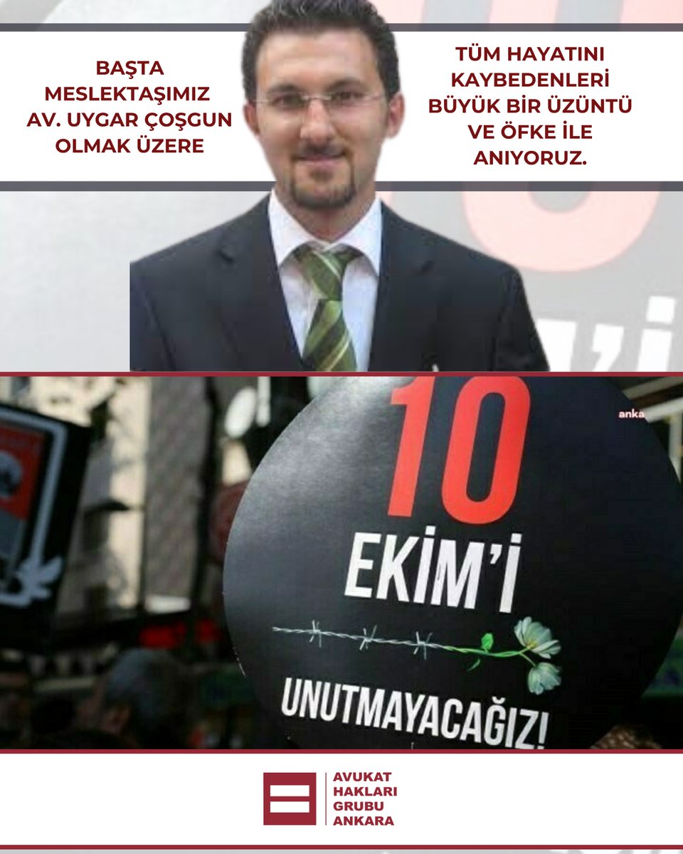 💐 10 Ekim Ankara Gar Katliamının 10. Yılında hayatlarını kaybeden 104 yurttaşımızı tarifsiz bir özlemle anıyoruz. 

✍️ Unutmadık! Unutturmayacağız!

#10EkimAnkaraGarKatliamı  #10Ekim10Yıl  #UygarÇoşgun