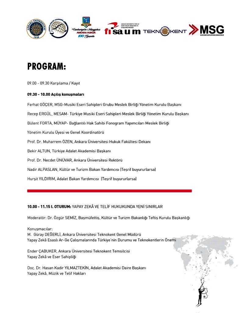 fisaum's tweet image. 🎶Başlıyoruz ..

⚙️ Dijital Dönüşüm ve Telif Hukuku İlişkisinde Güncel Gelişmeler Sempozyumu

🎼 Müzik, dijital platformlar, yapay zekâ, sözleşmeler ve telif haklarının gelecegini tartışıyoruz.

#dijital #YZ #müzik #telif #FİSAUM #teknokent @msg_online