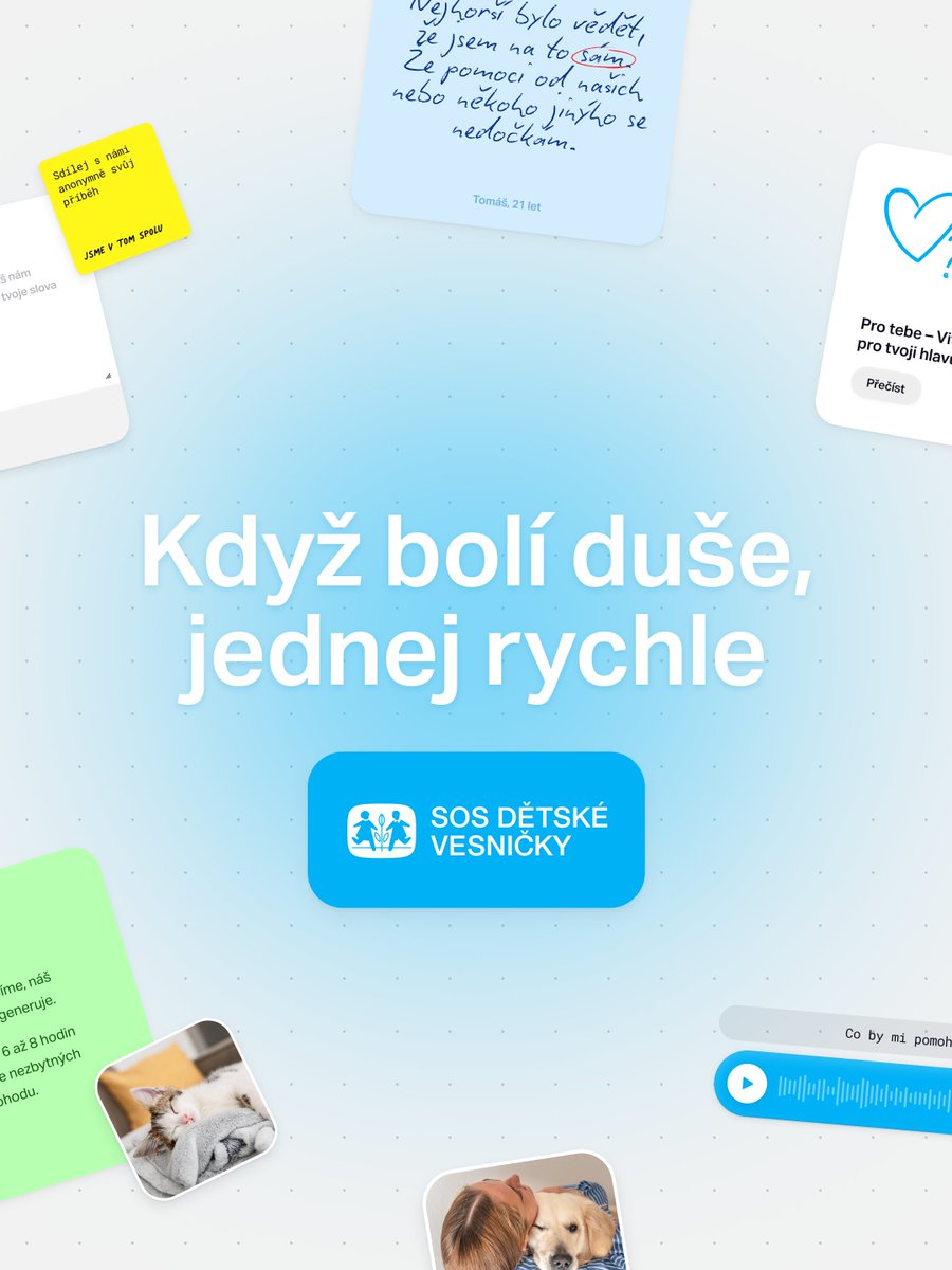 Dětství a dospívání může být mnohem těžší, než se zdá. Na Mezinárodní den duševního zdraví spouštíme kampaň #KdyžBolíDuše – založenou na skutečných příbězích mladých lidí, kteří si prošli psychickými potížemi.

💬 Mluvit o pocitech není slabost.
👉 kdyzboliduse.cz