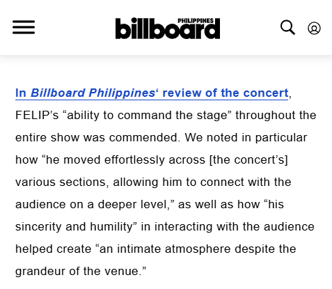 It's nice to read reviews about #FELIP that not only recognize his incredible talent as an artist but also his admirable character. It makes us fans even prouder. (^-^)